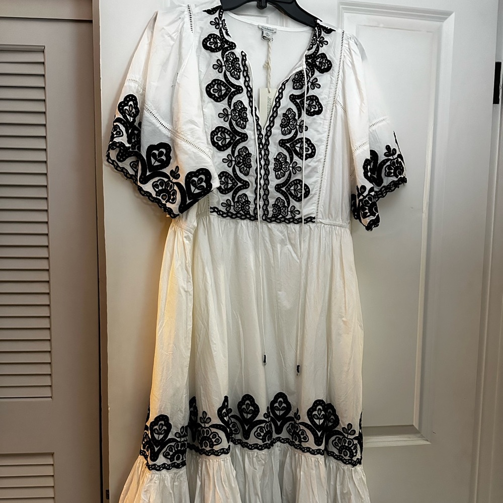 Sundance White Midi Dress with Black Embroidery NWT size XL